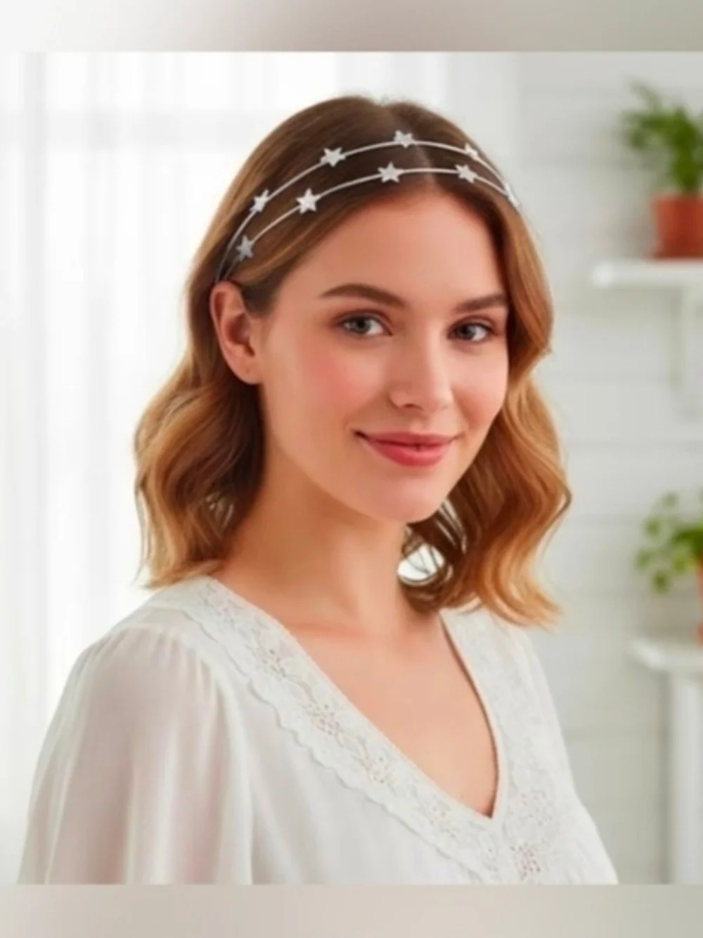 Star Double Row Headband Hairpiece in Silver BNIB
